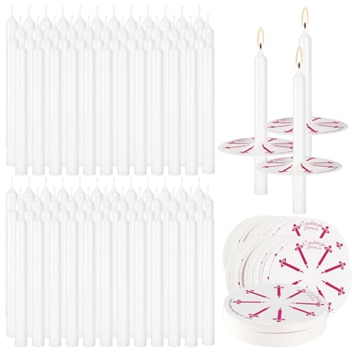 400 Pieces 5-Inch White Unscented Taper Candles with Drip Protectors for Church, Prayer, Shabbat, and Vigil Use - color: White, size: 400 pack