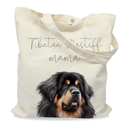 Dog Mom Canvas Tote Bag for Women, Reusable Cotton Shoulder Bag, Dog Lover Gift, Mother’s Day Pet Mom Shopping Tote - color: Tibetan Mastiff