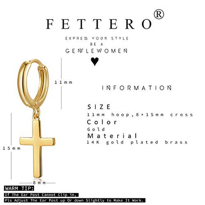 FETTERO Cross Dangle Earrings for Women Men Small Huggie Hoop Earring - style: Cross