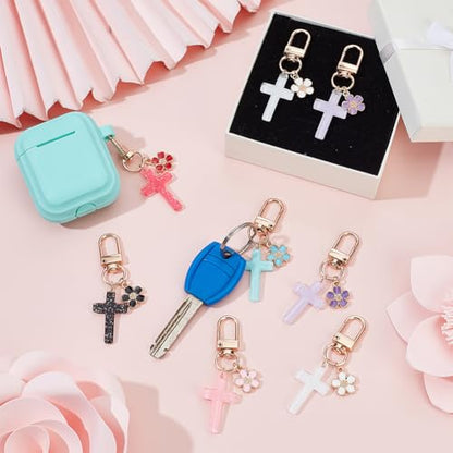 Cross Keychains Bulk Easter Christian Baptism Party Favors Easter Bible Car Keychain Key Chain Faith Cross - color: 6 Colors