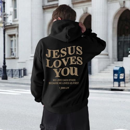Christian Jesus Loves You Hoodies for Teen Religious Faith Sweatshirts Bible Verse Graphic Youth Hoodie - color: Black, size: Large