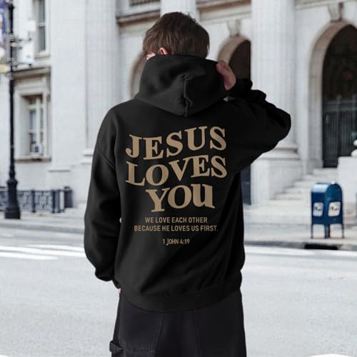 Christian Jesus Loves You Hoodies for Teen Religious Faith Sweatshirts Bible Verse Graphic Youth Hoodie - color: Black, size: Small