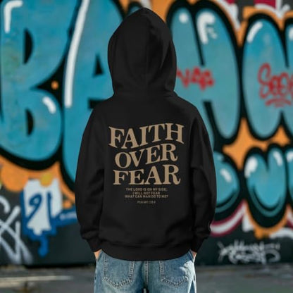 Fkatuzi Boys Christian Faith Over Fear Hoodie Kids Jesus Sweatshirt Faith Verse Bible God Religious Graphic Hoodies Pullover - color: Black, size: 9-10 Years