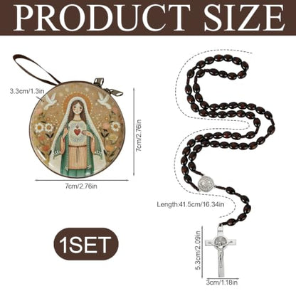 Wooden Catholic Rosary Beads, Rosarios Catolicos with Decorative Prayer Box - color: Brown (10)