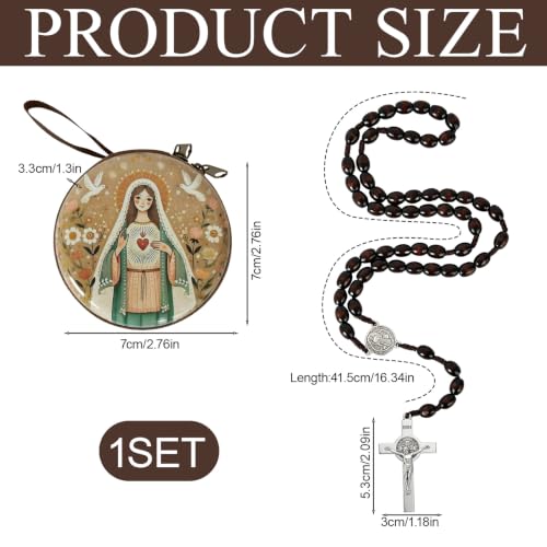 Wooden Catholic Rosary Beads, Rosarios Catolicos with Decorative Prayer Box - color: Brown (10)