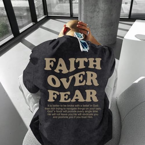Christian Shirts for Men Faith Over Fear Oversized Tees - color: Black, size: 4X-Large