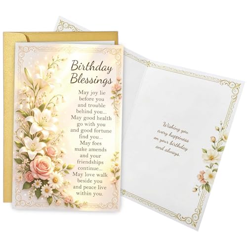 Qiliji Religious Birthday Blessings Card, Christian Birthday Card for Men Women, Religious Bday Cards Gifts Friend Coworker Family - color: Birthday Blessings