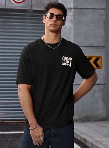 Herberton Men's Graphic T-Shirt Loose Fit Cotton Fashion Casual Streetwear Crewneck Short Sleeve Tee (S-XXL) - color: Black - Eagle Flag, size: Small
