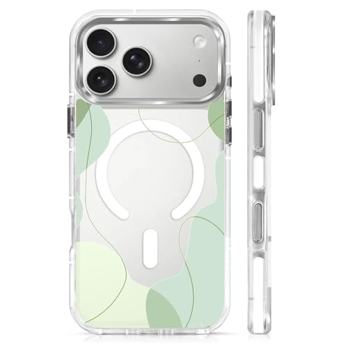for iPhone 17 Pro/iPhone 18 Pro Case [Compatible with Magsafe],Girls Women Clear Magnetic Case Silicone Shockproof Protective Cover with Pattern Aesthetic Green Wavy Art - color: Aesthetic Green Wavy Art, size: iPhone 17 Pro/iPhone 18 Pro