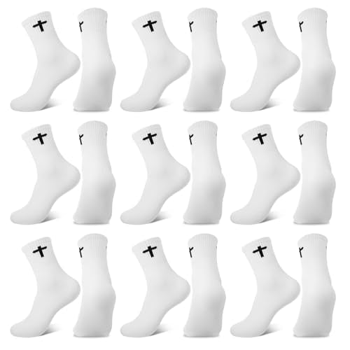 Christian Cross Socks for Men Women Jesus Prayer Sock, 6/9 Pairs - color: White