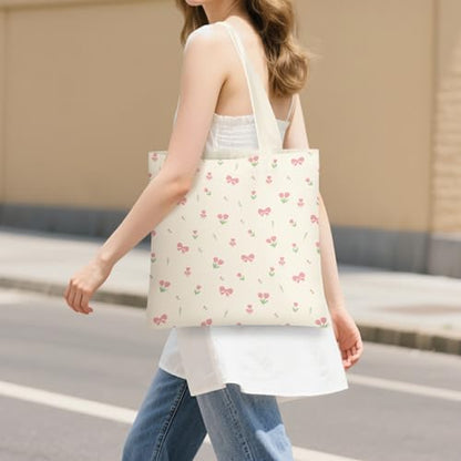 Canvas Tote Bag for Women with Zipper Cute - color: Bow Floral