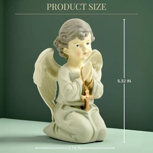 Praying Angel Figurine with Cross, Kneeling Angel Statue, 5.32 Inch - color: Kneeling Angel With Cross
