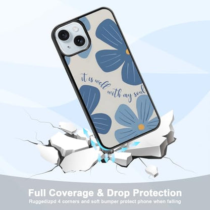 Aesthetic Blue Christian Floral Phone Case Compatible with iPhone 15 6.1 Inch, Cute Jesus Bible Verse Design, TPU Shockproof Protective Cover for Women Girls, Wireless Charging Compatible - color: iPhone 15