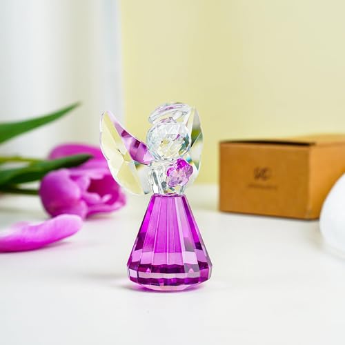 3'' Purple Crystal Guardian Angel Figurine Art Glass Angel Gifts For Women - style: Purple Angel