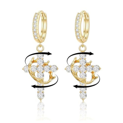 Crown Cross Earrings for Women Gold Cross Hoop Earrings Silver Crystal Crown Huggie Earring Dainty Cute Religious Dangle Earring Trendy Jewelry Accessories - color: gold