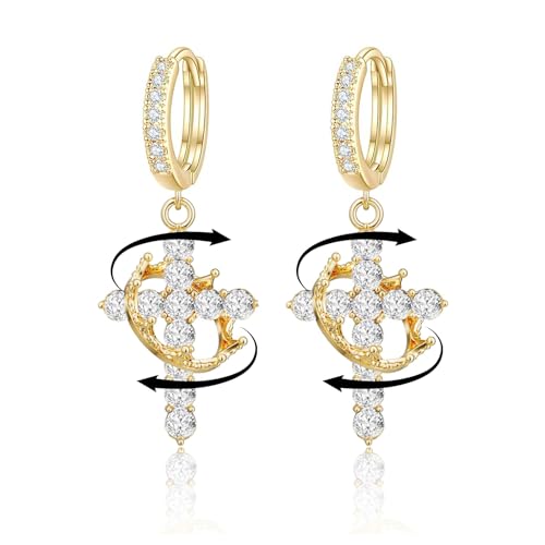 Crown Cross Earrings for Women Gold Cross Hoop Earrings Silver Crystal Crown Huggie Earring Dainty Cute Religious Dangle Earring Trendy Jewelry Accessories - color: gold