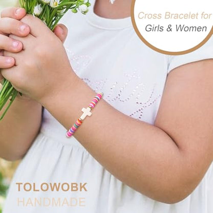 Cute Cross Bracelet Teen Girl Gifts Trendy Stuff Christian Gifts for Kids/Girls/Boys/Teens/Women Jewelry Colorful Jesus Bracelets Christmas Religious Communion Baptism Confirmation Gifts - color: 1-Bless Girl