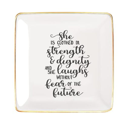 She Is Clothed in Strength Proverbs 31:25 Jewelry Tray Ring Holder Dish - style: She is Clothed