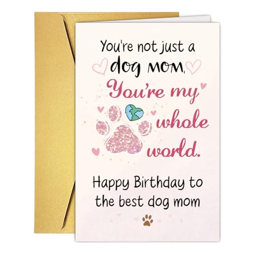 Funny Dog Mom Birthday Card, Cute Birthday Card Gift for Dog Mom, Dog Lover & Owner, Sweet Birthday Card from Dog to Fur Mom - color: #2