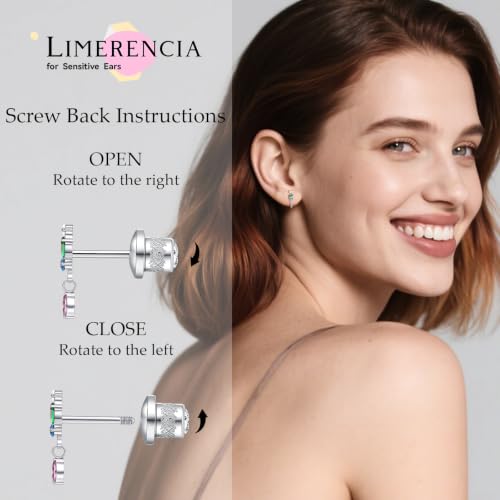 Limerencia Titanium Flat Back Screw Back Stud Earrings for Women Men - color: Silver 3
