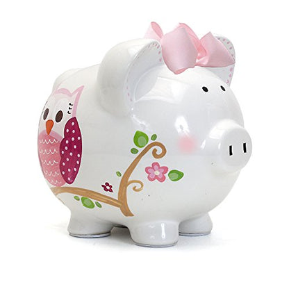 Child to Cherish Ceramic Piggy Bank for Girls, Pink Dotted Owl - color: Pink Dotted Owl