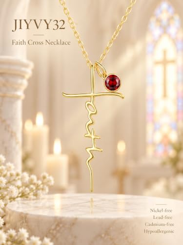 Faith Necklace White/Rose/Gold Birthday Gifts for Wife Her - color: 14K Gold-01-January
