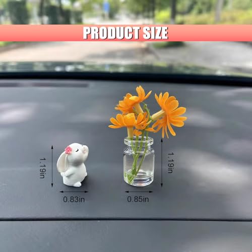 ZIMISI Cute Rabbit Car Dashboard Decorations, Funny Bunny Rear View Mirror Accessories with Daisy Flower, Aesthetic Decorations Interior Ornament, Kawaii Car Accessories for Women (Orange) - color: Orange