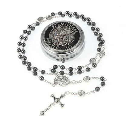 Saint Michael the Archangel Catholic Rosary Necklace - color: Black-Saint Michael