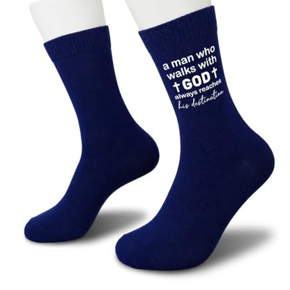 Christian Socks for Men Biblical Gifts for Dads Grandpa Husband - color: Navy Blue