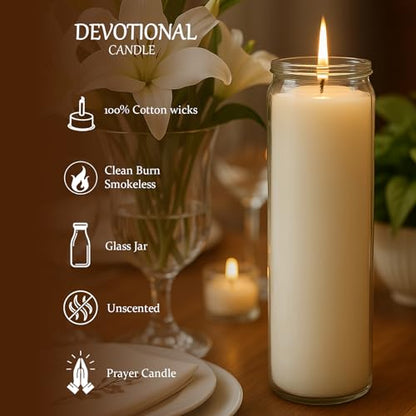 12 PCS White Candles in Glass, 2 Inch x 8 Inch Unscented Prayer Candle,Suitable for Various Occasions Such as: Memorials, Religious, Catholicism, Churches, Altars, Vigils, etc.