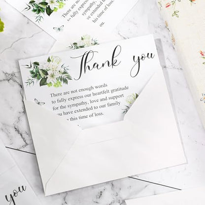 Marspark 25 Pack Funeral Thank You Cards Sympathy Envelopes, Lily - style: Lily