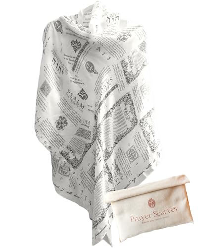 Protection Bible Verse Shawl with Psalm 91 – Vintage Scripture Scarf with 7 Bible Verses, Christian Gift Women - color: Ivory W/ Canvas Bag