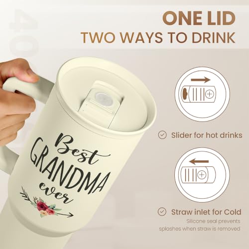 Grandma Tumbler with Handle 40oz, Grandmother Gifts from Granddaughter Grandson, Stainless Steel Tumblers Coffee Travel Cup, Gifts for Nana Mimi Grandmom on Birthday Christmas Mothers Day Valentines - color: Grandma