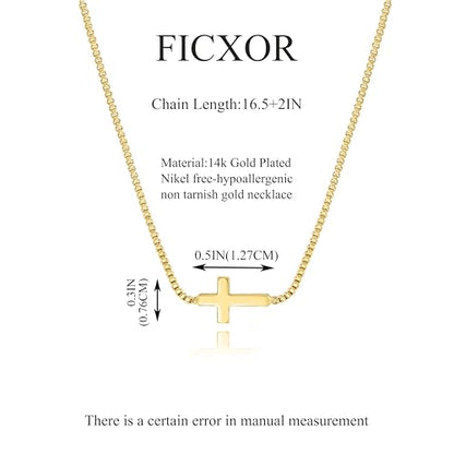 Cross Necklace for Women,Dainty 14k Gold Plated Pendant Necklaces - color: Gold-12