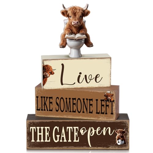 Geelin 4 Pcs Highland Cow Bathroom Wooden Table Decorations - style: Highland Cow