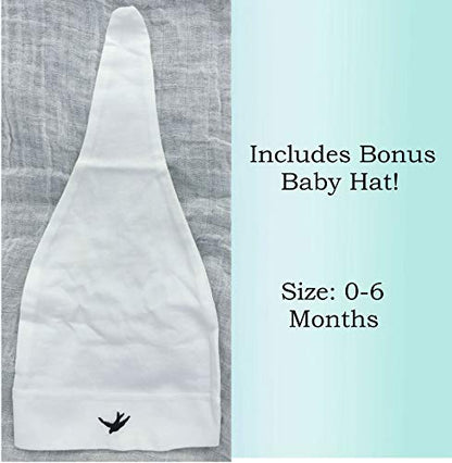 Under His Wings Muslin Swaddle & Bonus Baby Hat with Scripture Quote (Psalm 91) - 100% Organic Unbleached Cotton - Swaddle/Blanket is a Unique Shower & Baptism Gift -