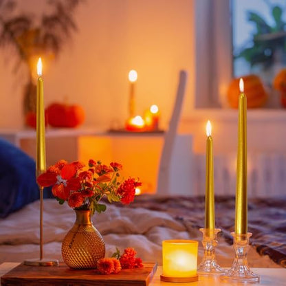 24 Pack Gold Taper Candles丨Taper Candles 10 Inch Dripless丨Unscented & Smokeless Candlesticks Bulk丨7-8 Hours Long Burning Tall Candles丨Ideal for Christmas Weddings Parties Dinner - color: Gold, size: 24 Pack Taper Candle