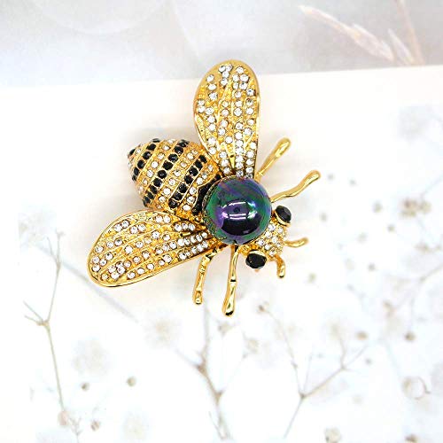 Honey Bee Brooches Crystal Insect Themed Bee Brooch Animal Fashion Shell Pearl Brooch Pin Gold Tone - color: Multicolored black