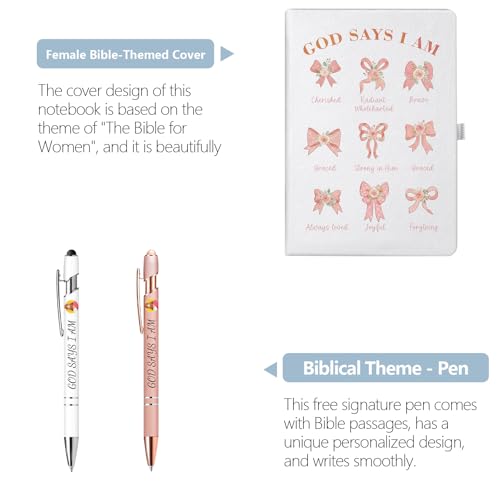 Bible Journal and Pens Set, A5 Notebook for Prayer, Scripture Writing & Bible Study & Daily Note-taking, Christian Gifts with 2 Inspirational Pens,5.7 * 8.2 Inch,192 Pages (Design 02, White) - color: White, style: Design 02