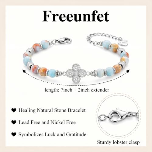 Bracelet for Women Natural Stone Beaded, Stainless Steel Charms, Adjustable - color: 12-Clover
