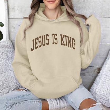 Sulayesh Christian Jesus Loves You Hoodies Women Religious Faith God Jesus Is King Sweatshirts Bible Verse Inspirational Tops - color: Apricot, size: Medium