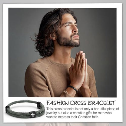 Landical 6 Pcs Cross Bracelet Men Adjustable Braided Rope - color: Cool Hues