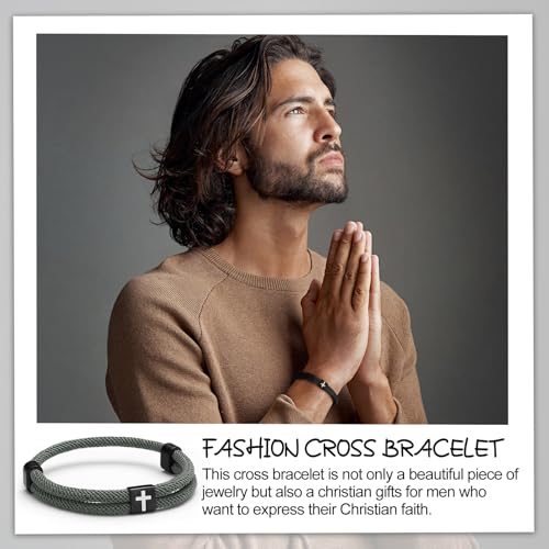 Landical 6 Pcs Cross Bracelet Men Adjustable Braided Rope - color: Cool Hues