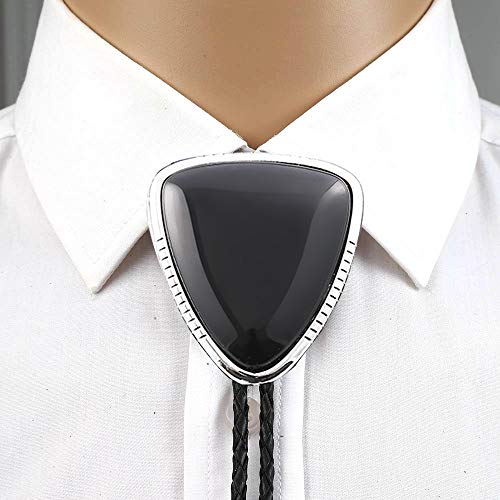 bolo tie for man,handmade western cowboy alloy natural mix Leather Bolo Tie - color: Black Triangle Bolo Tie