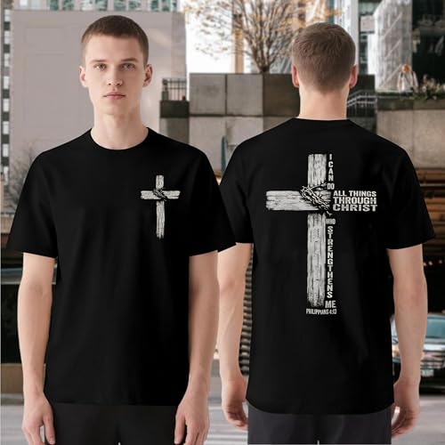 Christian Shirts for Mens Cross Jesus Graphic Tees - color: Black, size: Small