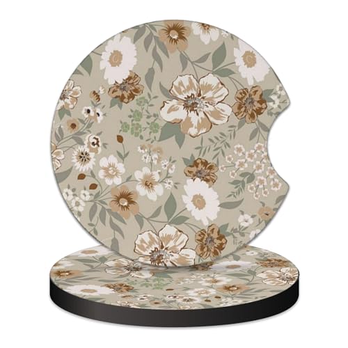 KARREAL 2 Pcs Car Cup Coasters - Vintage Floral - color: Vintage Floral Dasiy