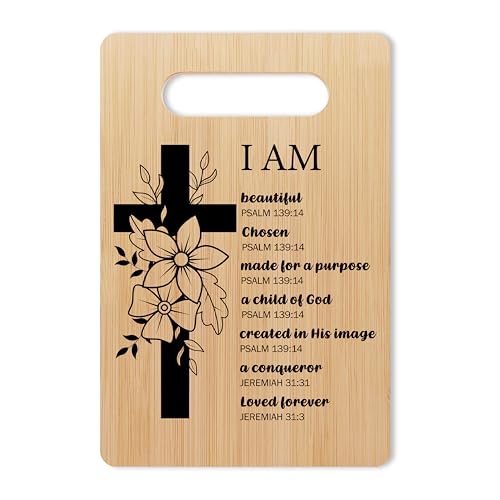 Christian Cutting Board, Religious Wooden Charcuterie Board, Inspirational Gifts For Women Family Friends Neighbors, Bible Verse Bamboo Chopping Board, Kitchen Home Farmhouse Decor -01 - color: I Am