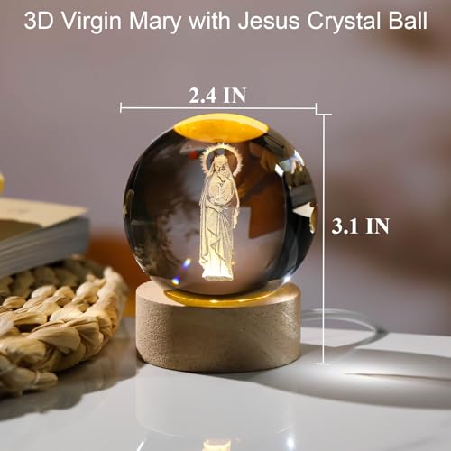 Arikyrist 3D Crystal Virgin Mary and Jesus Statue Figurine, Laser Engraved Blessed Mother and Child Jesus Glass Sphere Statue, 3D Crystal Ball Christian Catholic Religious Gifts for Women Men - color: 3d Mary#2