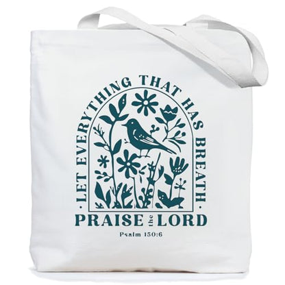 Chicimln Christian Goose Tote Bag, off to Praise the Lord Bible Verse Canvas Tote Bags - color: White 08