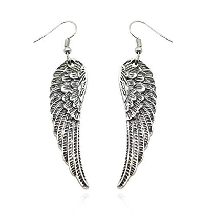 Silver Zinc Alloy Dangle Earrings, Angel Wing Feather Design for Women, Vintage Style, Christmas Jewelry